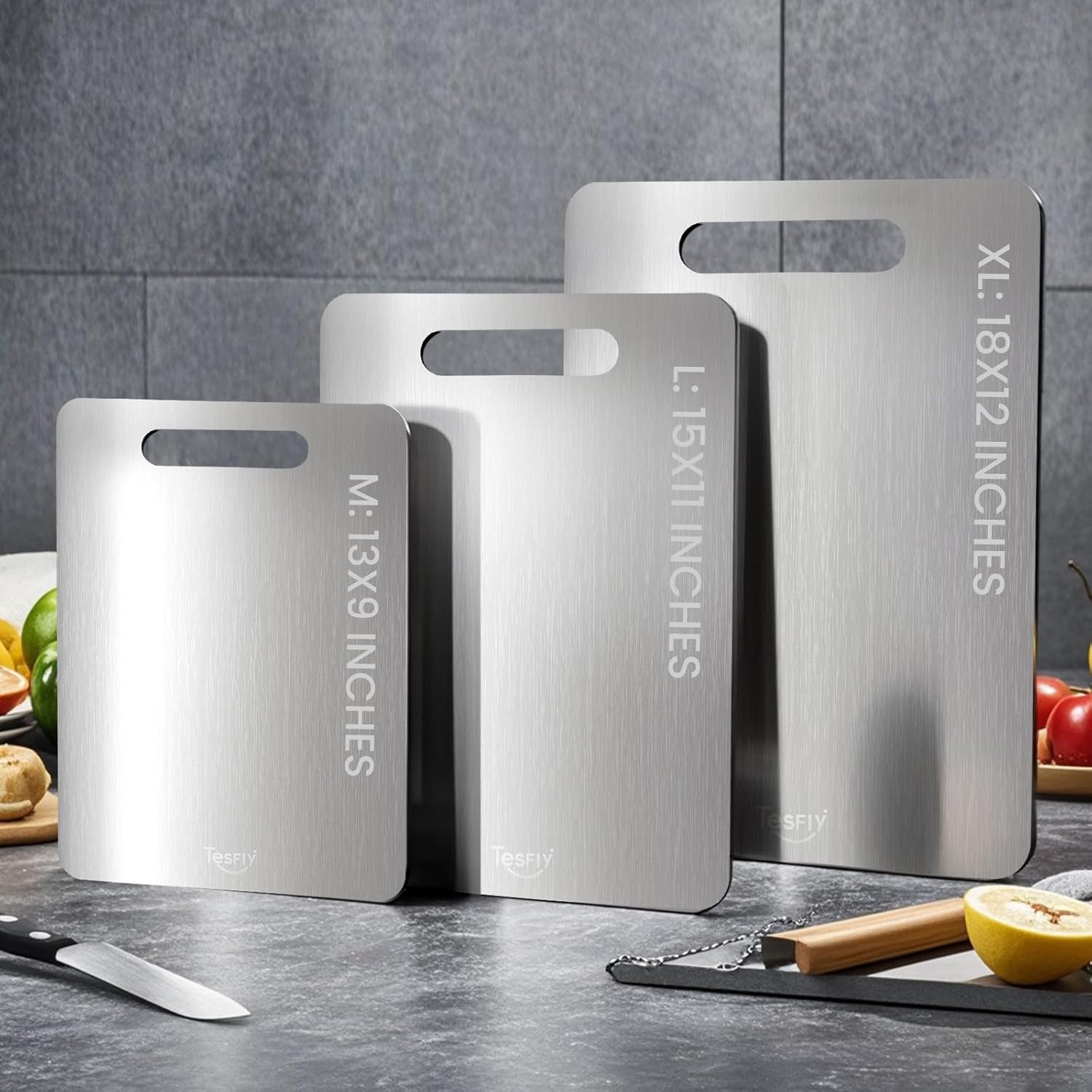 3 Pack Titanium Cutting Board - 100% Pure Titanium Cutting Boards For Kitche,Easy to clean, Double-sided food-grade Cutting Board For Meats, Fruits And Vegetables (M+L+XL) - Image 2