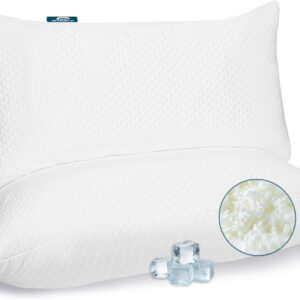 Firm Memory Foam Pillows Queen Size Set of 2, Adjustable Cooling Pillow with Washable Bamboo Rayon Cover, Neck & Head Support for Side, Back, Stomach & Hot Sleepers, CertiPUR-US Certified Foam