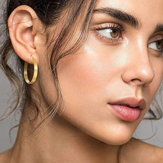14K Gold Hoop Earrings for Women Trendy, Flat Square-edge 14k Gold Earrings Chunky Earring Classic Dainty Hoops Earring for Womens - Image 2