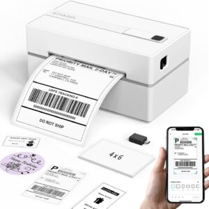 KNAON Bluetooth Thermal Shipping Label Printer, 4x6 Portable Thermal Address Label Printer for Small Business, Compatible with iPhone,Android,Windows,Mac–Works with Ebay Shopify USPS&More, White