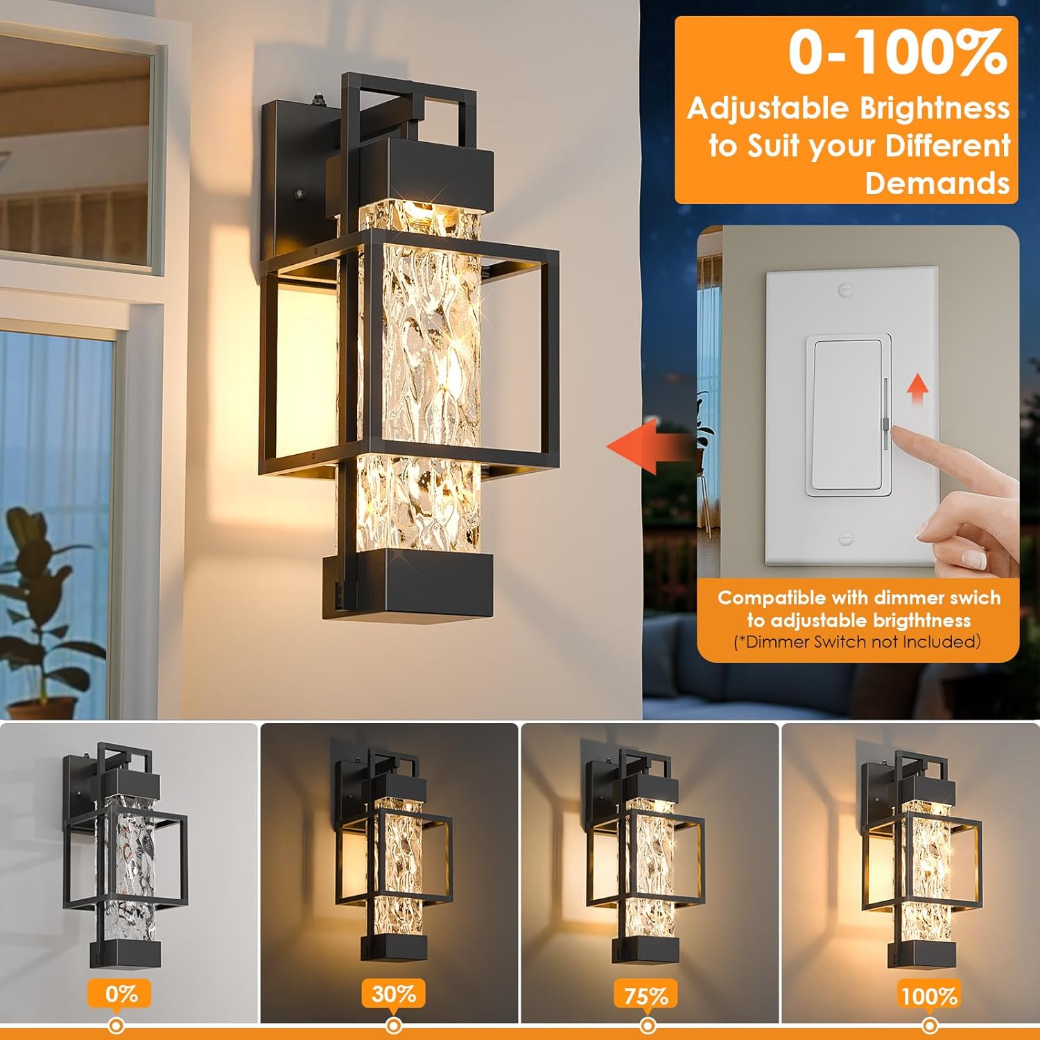 Hotsonic 2 Pack Dusk to Dawn Outdoor Porch Light Fixtures Wall Mount, 14'' Dimmable Exterior Lighting for Outside, Waterproof Wall Lantern Lamps, Black Sconce Coach Lights for House, Garage - Image 3