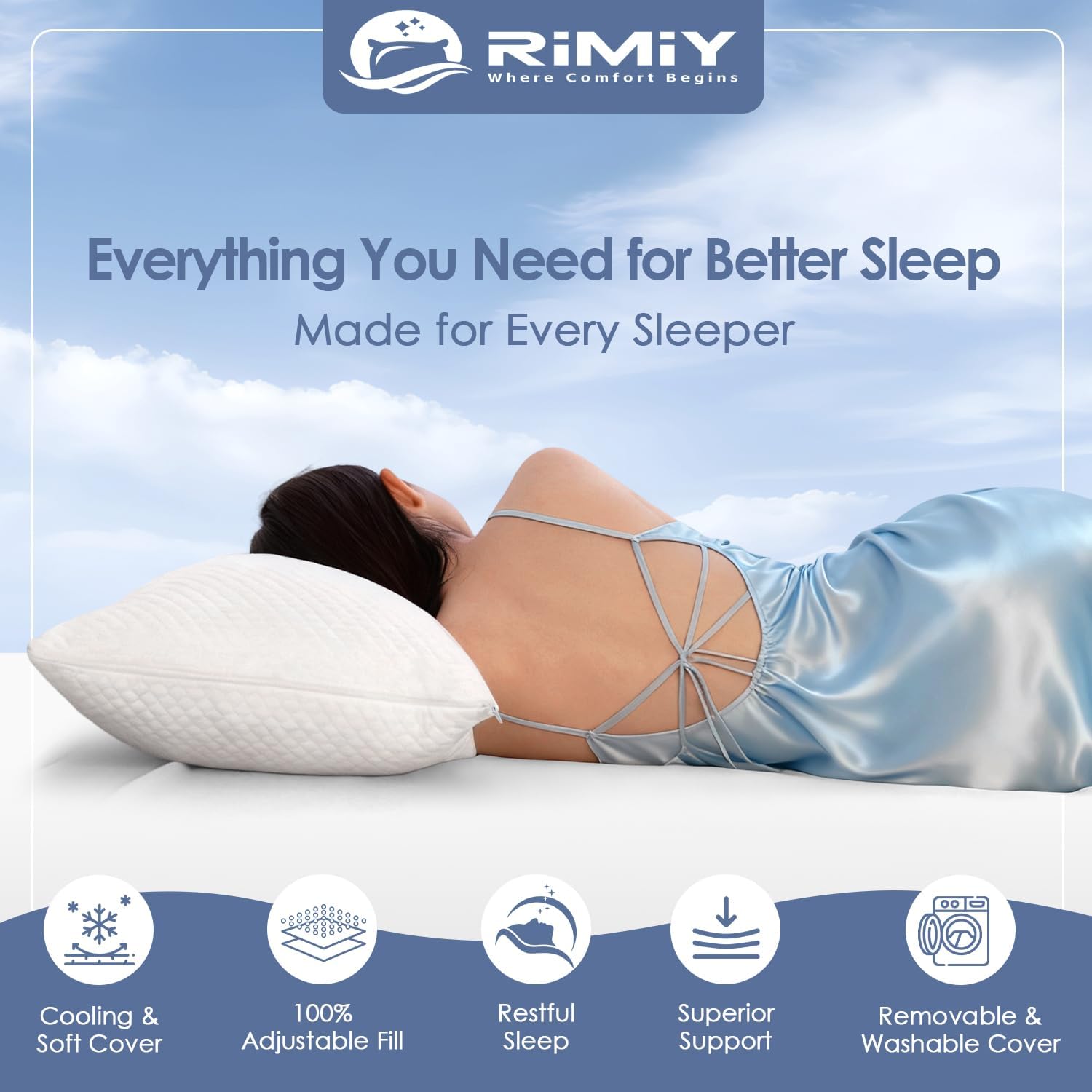 Firm Memory Foam Pillows Queen Size Set of 2, Adjustable Cooling Pillow with Washable Bamboo Rayon Cover, Neck & Head Support for Side, Back, Stomach & Hot Sleepers, CertiPUR-US Certified Foam - Image 2