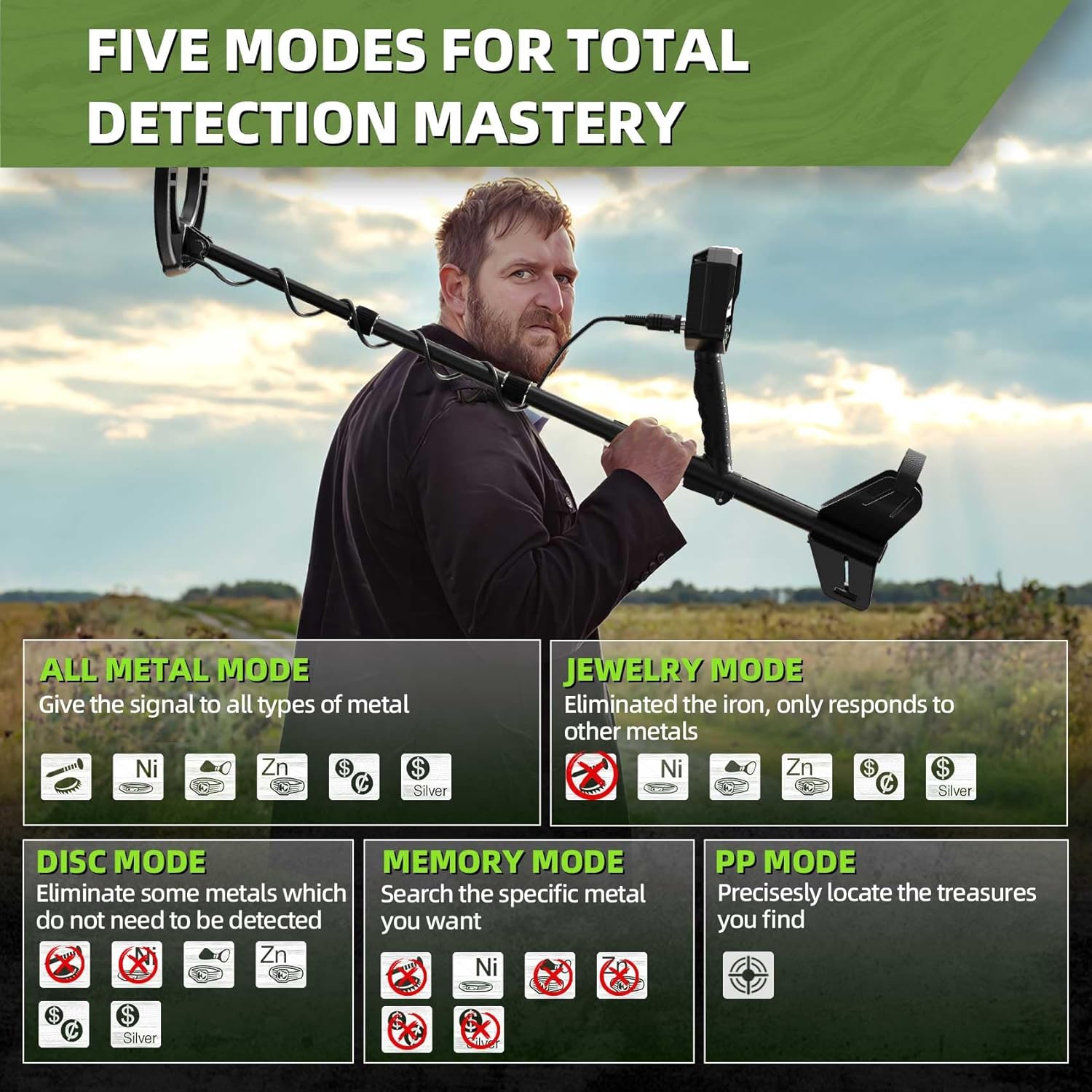 Metal Detector for Adults Professional, Waterproof Pinpoint, High Accuracy Gold and Silver Detection, Underwater and Beach Use, 10'' IP68 Coil, Bigger LCD, New Advanced DSP Chip, Black - Image 2