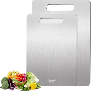 2 Pack Titanium Cutting Board-100% Pure Titanium Cutting Boards For Kitche,Easy to clean, Double-sided food-grade Cutting Board For Meats, Fruits And Vegetables (M & L)