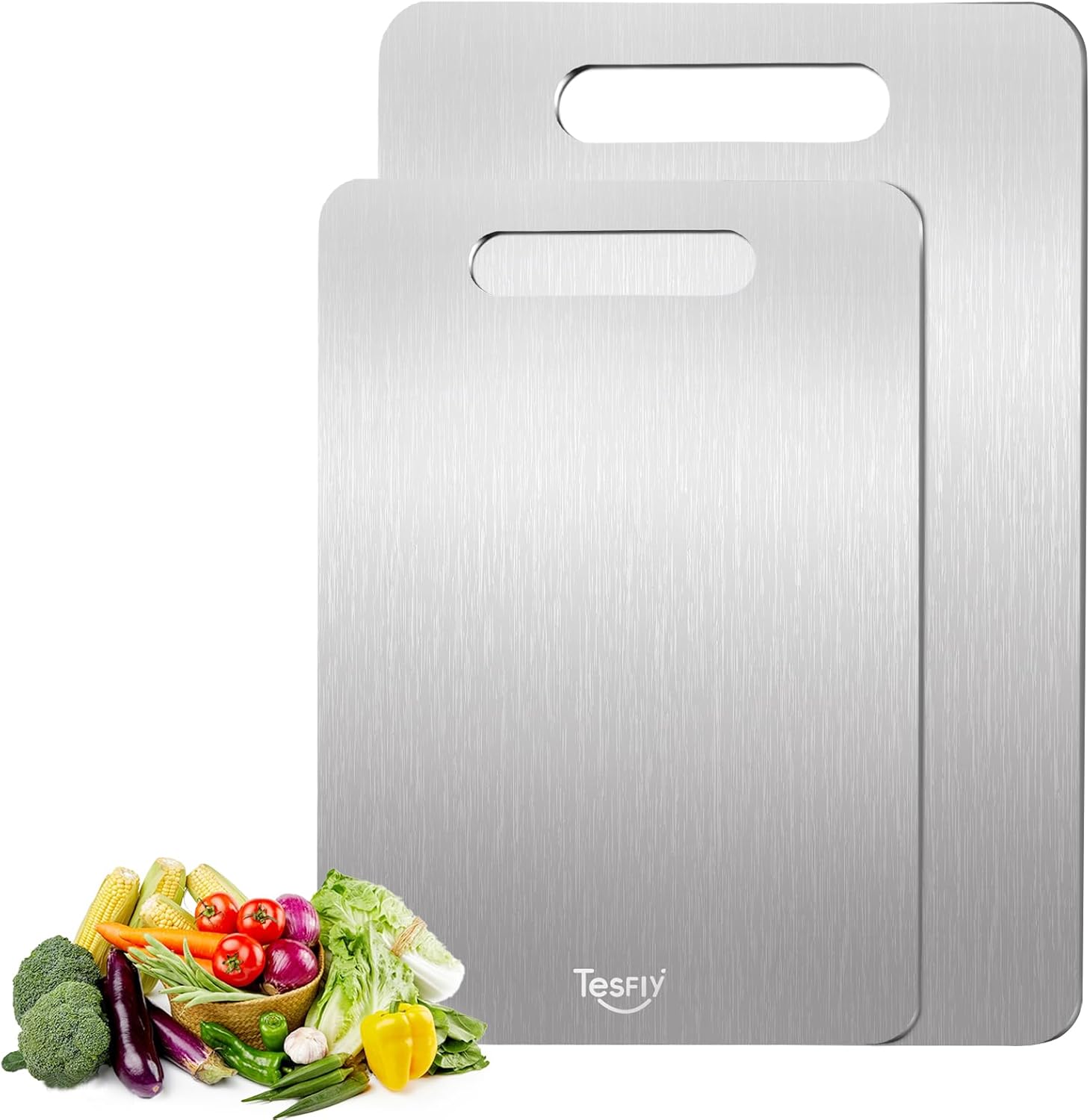 2 Pack Titanium Cutting Board-100% Pure Titanium Cutting Boards For Kitche,Easy to clean, Double-sided food-grade Cutting Board For Meats, Fruits And Vegetables (M & L)