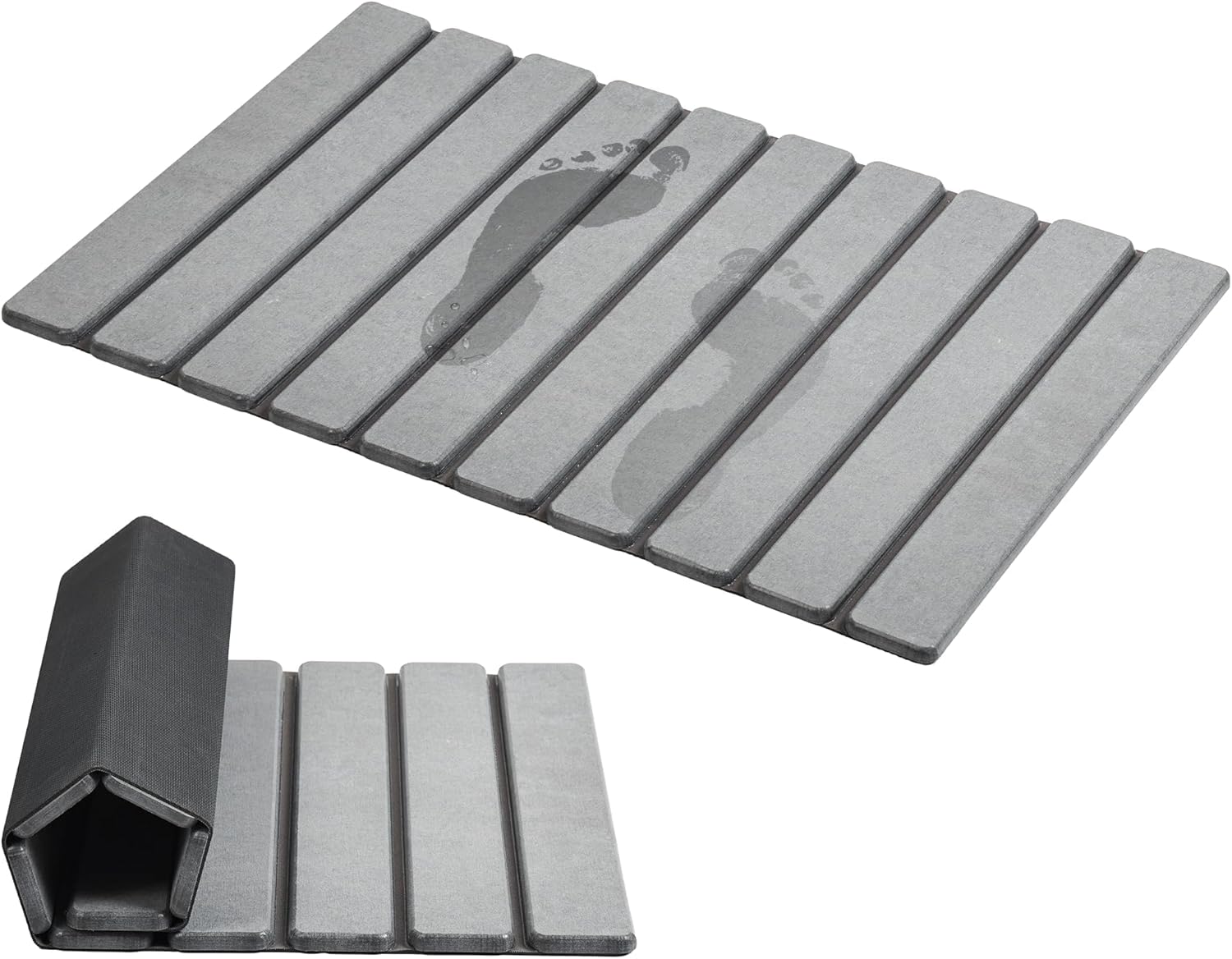AWW Foldable Stone Bath Mat, Quick-Dry Diatomaceous Earth Bathroom Mat, Non-Slip Shower Mat Outside Shower, Waterproof Tech-Cloth Backing & Sealed Edges, Easy Clean, Low Odor (23.6" x 15.5" Grey)
