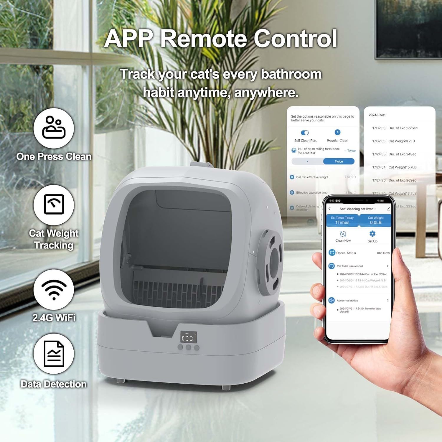 Automatic Cat Litter Box Self Cleaning - APP Control and Weight Monitoring - Ultra-Quiet, Suitable for Medium Cats and Kittens, Safe Anti-Pinch Litter Box (Assembly Required) - Light Grey - Image 2