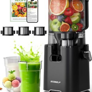 ECOSELF Cold Press Juicer with 3 Filters (For Juice/Sorbet/Nut Milk), Juicer Machines With 6.0" Wide Mouth Hopper, Self Feeding & Hands-Free Design, Upgraded Motor, Juicer for Family Gathering Party