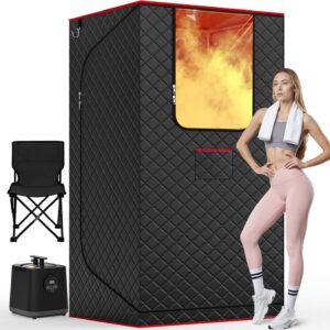 Manastin Upgraded Portable Steam Sauna for Home, Sauna Tent with 3L/1200W Steamer, XL Foldable and Remote Control, 99-Min Timer & 15 Power Levels, 2.6' x 2.6' x 5.9' Detox Spa for Relaxation,Jet Black