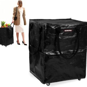 WORKPRO Large Rolling Grocery Bag, 36-Gallon Tote with 5 Wheels, 264 lbs Capacity, Dual Carry, Wide Zipper & Extra Storage for Shopping, Laundry & Moving