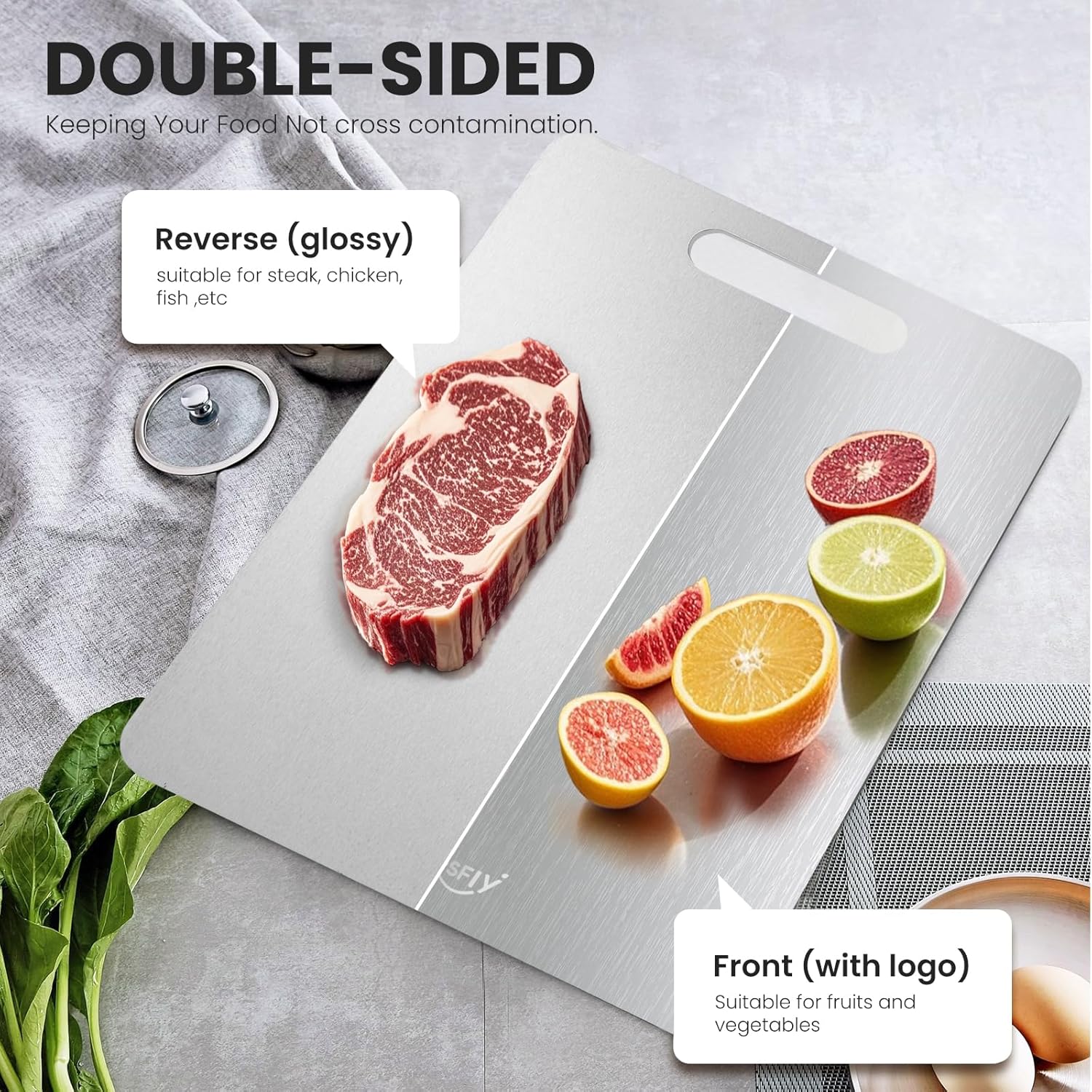 3 Pack Titanium Cutting Board - 100% Pure Titanium Cutting Boards For Kitche,Easy to clean, Double-sided food-grade Cutting Board For Meats, Fruits And Vegetables (M+L+XL) - Image 3