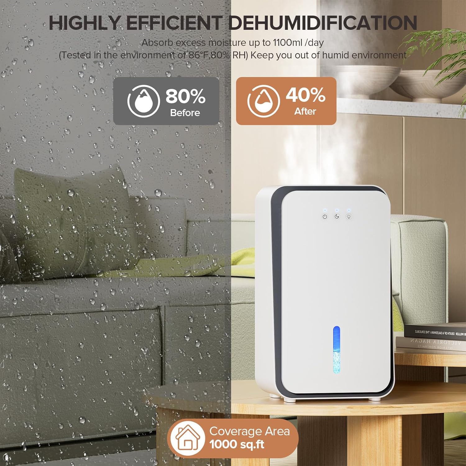 Dehumidifier for Home,1000 sq.ft Dehumidifier for Basement Bathroom Bedroom with Auto Shut Off, Built-in Aromatherapy Diffuser,7 Colors LED Light, Quiet Dehumidifiers with Sleep Mode(CS08-Ivory) - Image 3