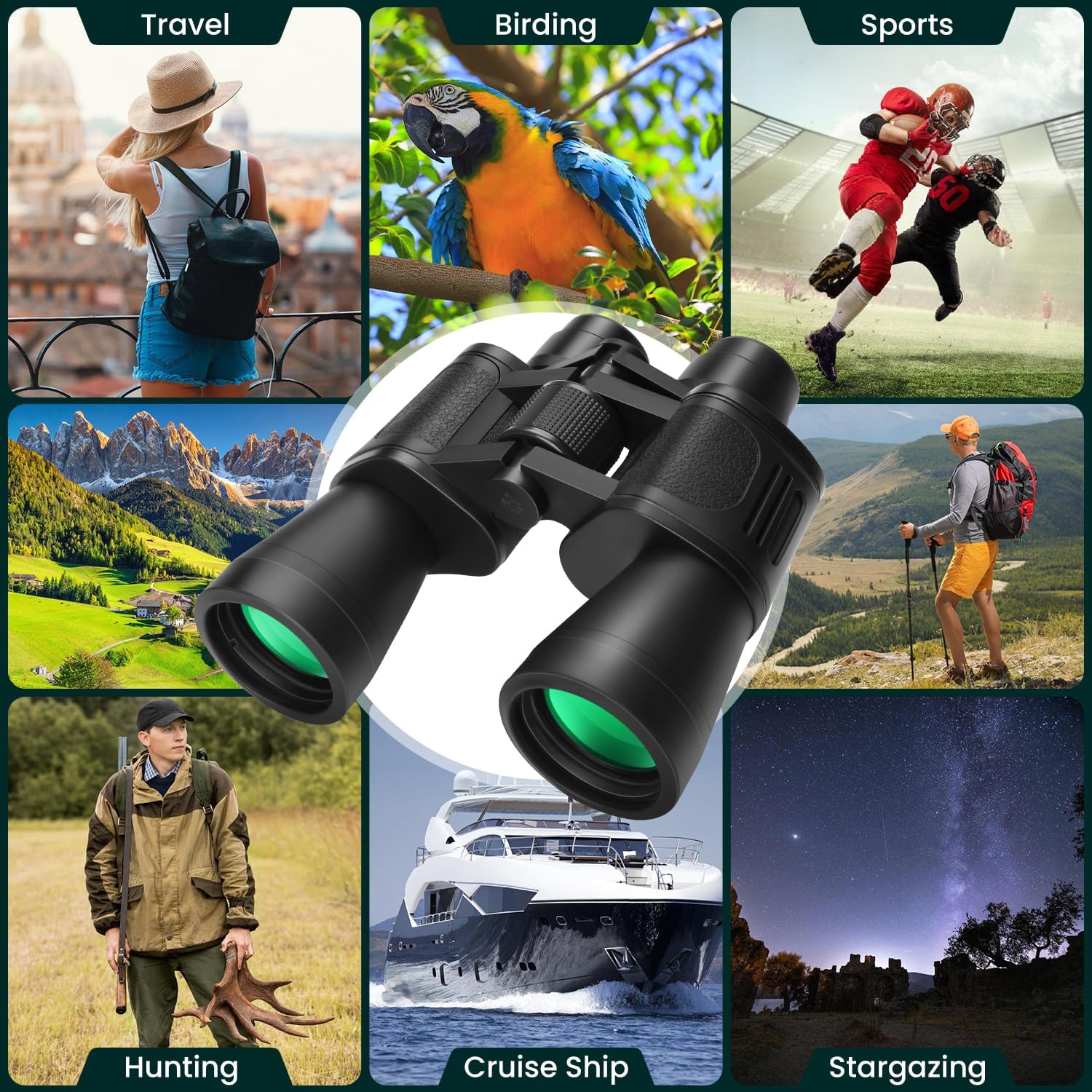 20x50 High Powered Binoculars for Adults, Waterproof Compact Binoculars with Low Light Vision Easy Focus for Bird Watching Hunting Travel Stargazing Cruise with Carrying Bag - Image 3