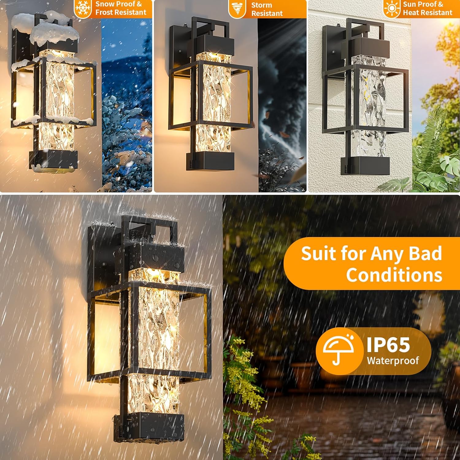 Hotsonic 2 Pack Dusk to Dawn Outdoor Porch Light Fixtures Wall Mount, 14'' Dimmable Exterior Lighting for Outside, Waterproof Wall Lantern Lamps, Black Sconce Coach Lights for House, Garage - Image 2