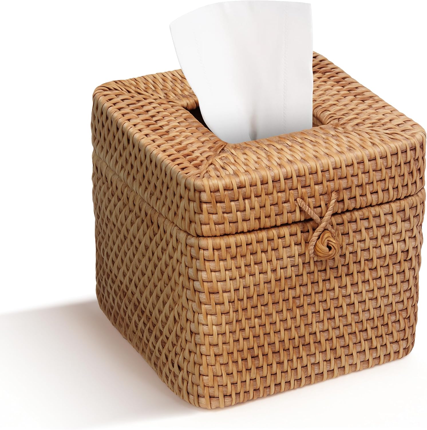 Natural Rattan Tissue Box Cover – 5.5x5.5x5.9 Inch - Stylish Handwoven Tissue Holder with Lid - Ideal for Bathroom Vanity, Bedroom, or Living Room Home Accent