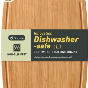 Lightweight Durable Bamboo Cutting Board with Non-Slip Feet, Non Toxic Wooden Cutting Board for Kitchen Heat-Resistant Chopping & Charcuterie Board with Juice Groove Kitchen Essentials for Meat