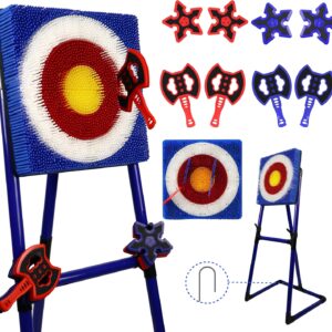 Family Axe Throwing Game for Backyard Fun | Safe Bristle Target Set with 4 Axes & 4 Darts for Kids & Adults | Lightweight & Portable for Carnival, Camping, Party and Indoor/Outdoor Games