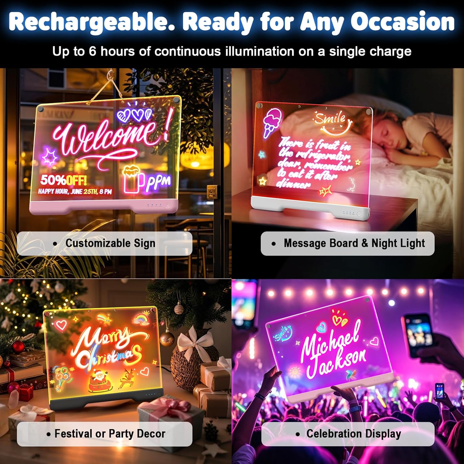 16-Inch Rechargeable Doodle Glow LED Note Board, 7-Color Light Modes, Neon Art Dry Erase Light Up Drawing Pad with Built-in Stand, Sketching Gift Toy for Kids/Girls/Teens, 5 Markers & Tracing Book - Image 3