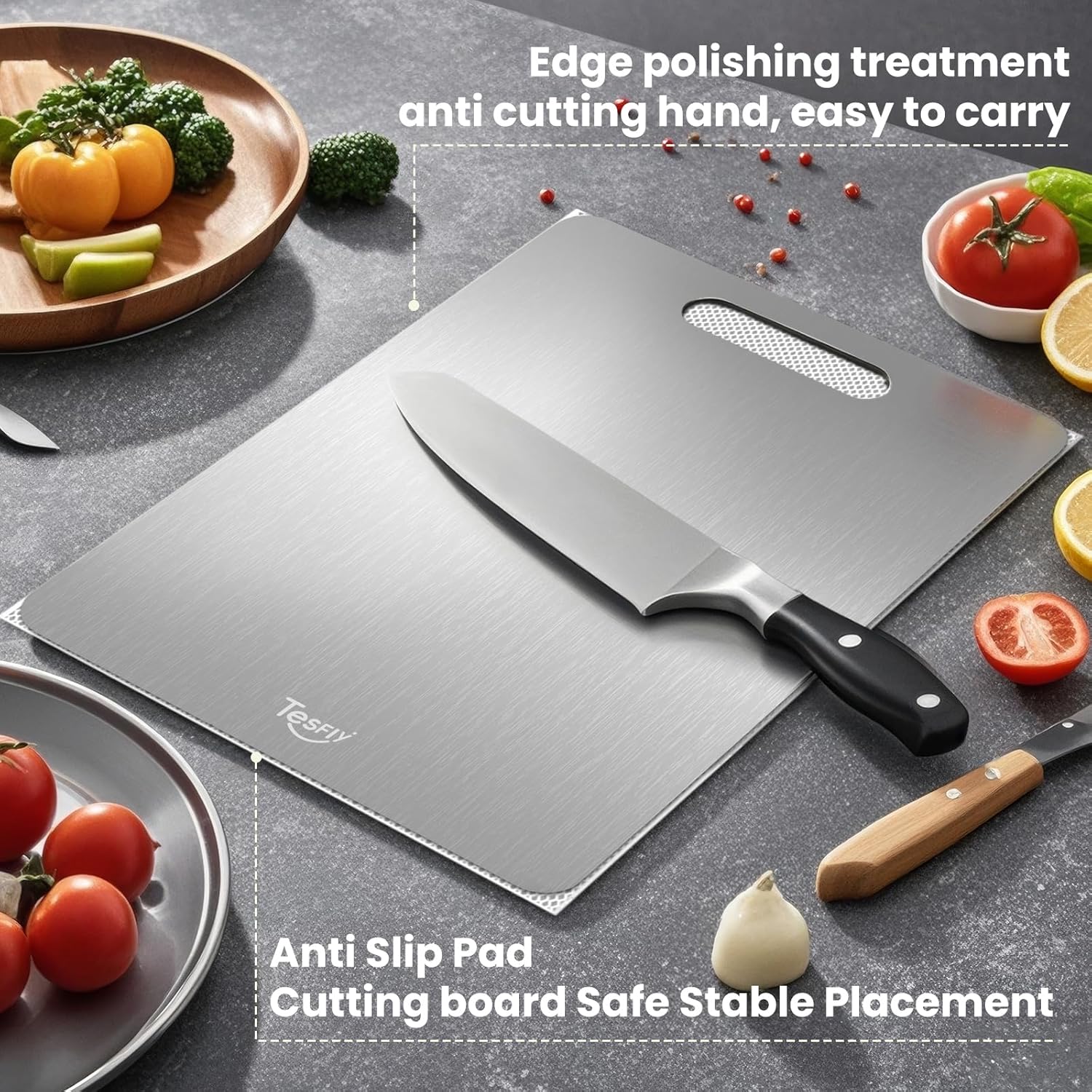 2 Pack Titanium Cutting Board-100% Pure Titanium Cutting Boards For Kitche,Easy to clean, Double-sided food-grade Cutting Board For Meats, Fruits And Vegetables (M & L) - Image 3
