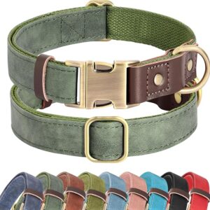 Didog Soft PU Leather Dog Collar for Large Dogs,Classic Adjustable Dog Collars with Quick Release Metal Buckle,Easy Clean and Comfortable with Nylon Lining,Green,XL Neck 17-26", Width 1¼''